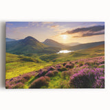 Stretched canvas wall art showcasing a serene countryside landscape design with vibrant green fields and a clear blue sky, perfect for home decor.