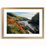 Elegant wall art frame showcasing a picturesque countryside landscape design, featuring a gold mat and frame. Ideal for adding a touch of nature-inspired decor to any room.
