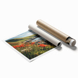 Rolled print of a vibrant countryside landscape wall art design, showcasing lush green fields and a serene blue sky, ideal for home decor and art enthusiasts.