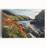 Stretched canvas wall art showcasing a tranquil country-side landscape, featuring lush green fields and a serene sky, perfect for home decor enthusiasts.