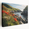 Stretched canvas wall art depicting a serene countryside landscape, showcasing lush green fields and distant hills under a vibrant blue sky, ideal for home decor.