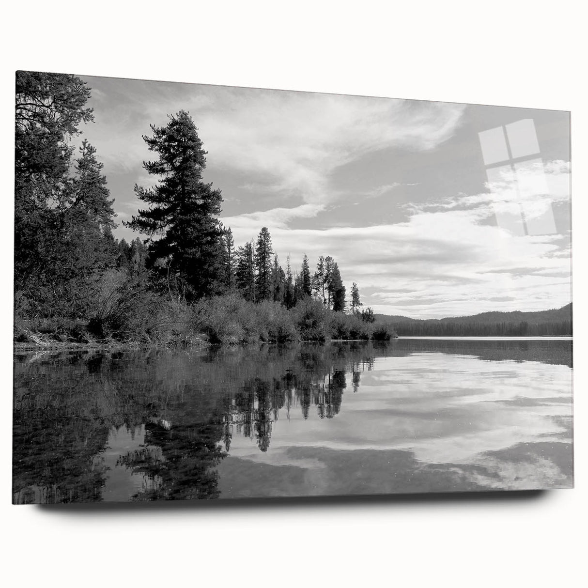 Side view of a modern acrylic wall art piece showcasing a serene countryside landscape design, featuring soft green fields and a tranquil sky, perfect for home decor.