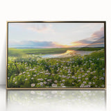 Framed wall art showcasing a vibrant countryside landscape design with golden acrylic accents, ideal for enhancing home decor with a touch of nature.