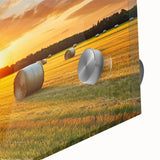 Close-up of a vibrant acrylic glass wall art piece showcasing a serene countryside landscape, featuring lush green fields and a clear blue sky, perfect for home decor.