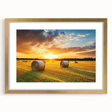 Elegant gold-framed wall art showcasing a picturesque countryside landscape design, complete with a mat for added depth, enhancing home decor aesthetics.