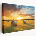 Stretched canvas wall art showcasing a serene countryside landscape with vibrant green fields and a clear blue sky, ideal for home decor and nature lovers.