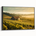 Framed canvas wall art showcasing a picturesque countryside landscape design, featuring vibrant colors and intricate details, set against a sleek black frame for a modern aesthetic.