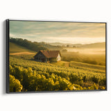 Framed canvas wall art showcasing a picturesque countryside landscape design, featuring vibrant colors and intricate details, set against a sleek black frame for a modern aesthetic.