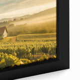 Framed canvas close-up of a serene countryside landscape, showcasing vibrant greens and blues, ideal for home decor and nature-themed interior design.