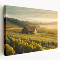 Stretched canvas wall art featuring a serene countryside landscape design, showcasing vibrant green fields and rolling hills under a blue sky, perfect for home decor.