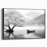 Framed canvas wall art depicting a serene countryside landscape, featuring lush green fields and a clear blue sky, showcased from a stylish black side view. Perfect for home decor.