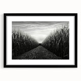 Framed wall art collection showcasing a serene countryside landscape design with a black mat, perfect for home decor and enhancing interior aesthetics.