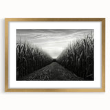 Elegant framed wall art showcasing a serene countryside landscape, featuring lush green fields and a golden mat, perfect for home decor.
