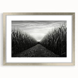 Silver-framed wall art showcasing a picturesque countryside landscape, featuring vibrant greenery and a serene sky, perfect for home decor enhancement.