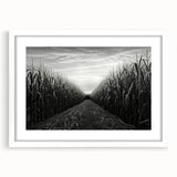 Framed wall art showcasing a serene countryside landscape design with a white mat and frame, perfect for enhancing home decor with nature-inspired aesthetics.