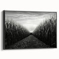 Framed canvas wall art showcasing a serene countryside landscape design, featuring vibrant greens and blues, with a sleek black frame, ideal for home decor enhancement.