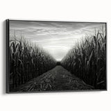 Framed canvas wall art showcasing a serene countryside landscape design, featuring vibrant greens and blues, with a sleek black frame, ideal for home decor enhancement.