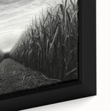 Framed canvas wall art depicting a serene countryside landscape with vibrant greenery, rolling hills, and a clear blue sky, perfect for home decoration.