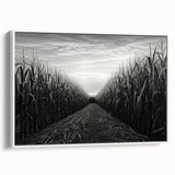 Framed wall art featuring a serene countryside landscape design, showcasing vibrant greens and blues with a white frame, perfect for home décor.