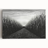 Stretched canvas wall art showcasing a serene countryside landscape, featuring vibrant green fields, a clear blue sky, and rustic barn details, ideal for home decor.