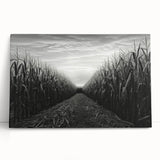 Stretched canvas wall art showcasing a serene countryside landscape, featuring lush green fields and a vibrant sunset, perfect for home decor.