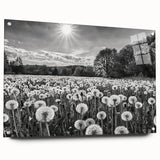 Acrylic wall art collection showcasing a vibrant countryside landscape design, viewed from the side with visible pins, ideal for home decor enthusiasts.