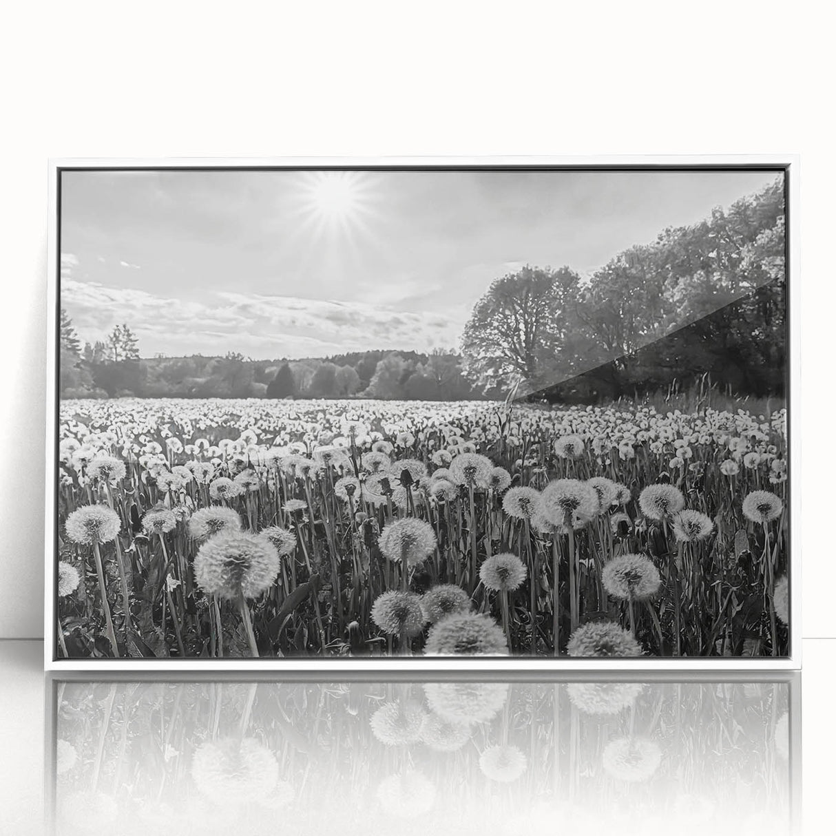 Framed wall art collection showcasing a serene countryside landscape design, featuring vibrant greens and blues, encased in a sleek white frame. Perfect for home decor.