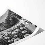 Rolling hills landscape print showcasing vibrant greens and soft blues, perfect for home decor. Ideal for creating a serene country ambiance in any room.