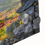 Close-up of a vibrant acrylic landscape wall art piece depicting a serene countryside scene, showcasing lush greenery and a clear blue sky, perfect for home decor.