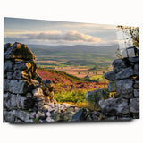 Acrylic glass wall art featuring a vibrant countryside landscape design, showcasing rolling hills, lush greenery, and a serene sky in a stylish side view presentation. Ideal for home decor enthusiasts seeking nature-inspired decor.