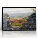 Framed wall art collection showcasing a serene countryside landscape design in acrylic, featuring vivid colors and a sleek black frame, perfect for home decor.