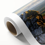 Vibrant rolled canvas artwork showcasing a serene countryside landscape design, featuring lush green fields and a bright blue sky, ideal for home decor.