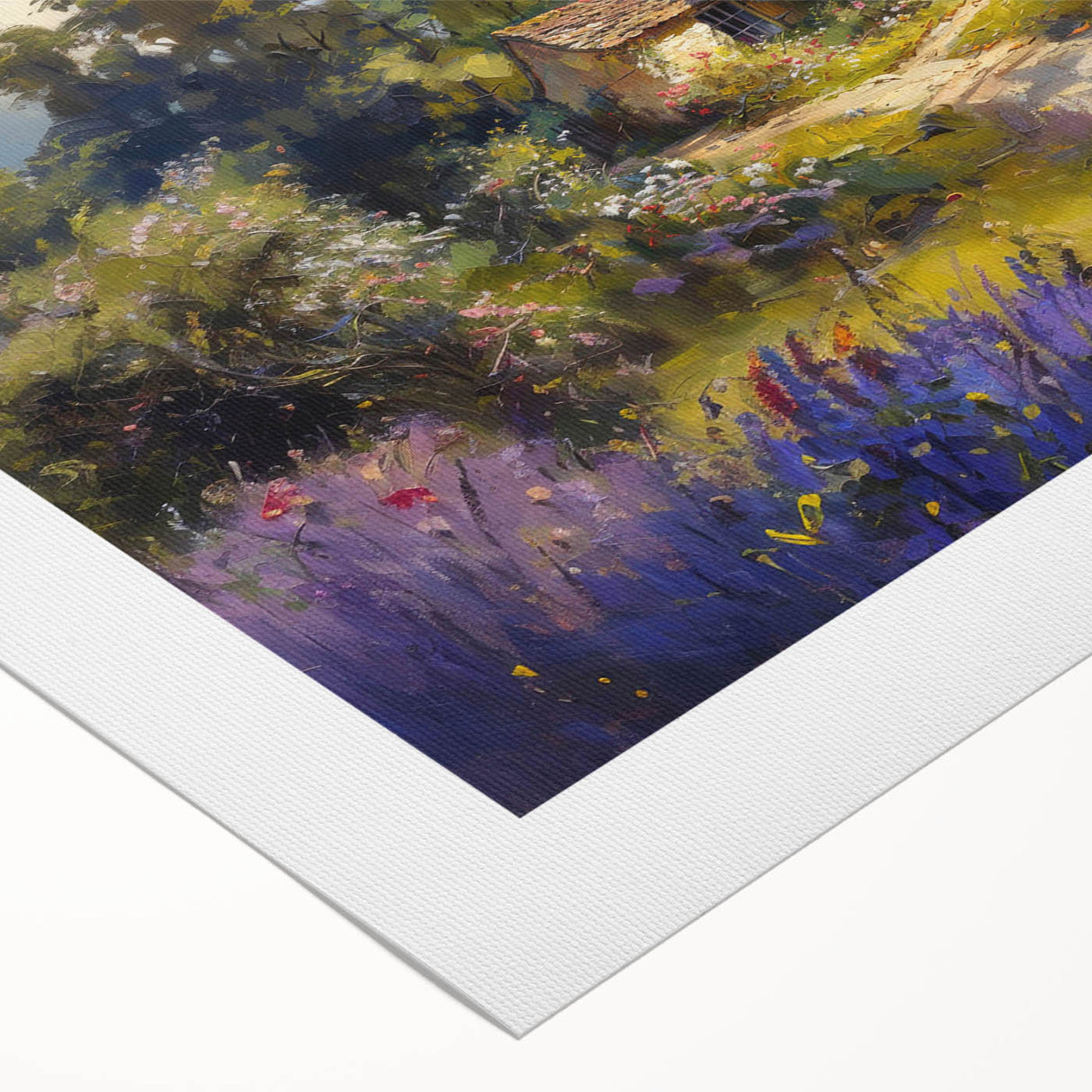 Rolled canvas wall art showcasing a vibrant countryside landscape design, featuring lush green fields and a serene blue sky, ideal for home decor.