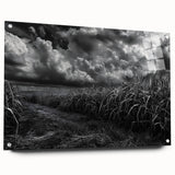 Acrylic glass wall art collection showcasing a vibrant countryside landscape design, featuring a side view display with decorative pins against a neutral background. Ideal for home decor enthusiasts seeking unique and colorful accents.