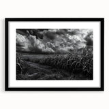 Framed wall art collection showcasing a serene countryside landscape design, featuring a black frame and mat for an elegant presentation, perfect for home decor.