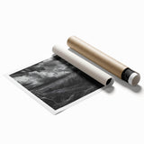 Rolled print of a serene countryside landscape featuring lush green hills and a bright blue sky, ideal for home decor, showcasing vibrant colors and tranquil scenery.