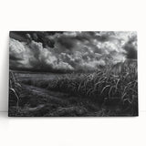 Stretched canvas wall art showcasing a serene countryside landscape with vibrant green fields and a clear blue sky, perfect for home decor in rustic settings.