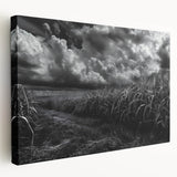 Stretched canvas wall art showcasing a serene countryside landscape design, featuring vibrant greens and blues, ideal for enhancing home decor aesthetics.