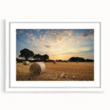 Framed white wall art showcasing a vibrant countryside landscape design, featuring rolling hills and a blue sky, perfect for home decor enhancements.