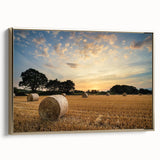 Framed canvas wall art showcasing a serene countryside landscape design with lush greenery and golden accents, perfect for enhancing home decor aesthetics.