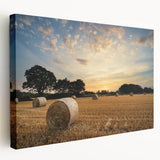 Stretched canvas artwork depicting a serene countryside landscape with lush greenery, vibrant flowers, and a tranquil atmosphere, perfect for home decor.