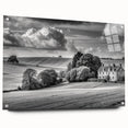 Acrylic glass wall art collection showcasing a vibrant countryside landscape design, featuring a side view with decorative pins, perfect for home decor and interior design enthusiasts.