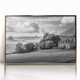Framed acrylic wall art showcasing a vibrant countryside landscape with a golden frame, ideal for enhancing home decor and bringing nature indoors.