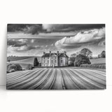 Stretched canvas wall art showcasing a picturesque countryside landscape, featuring vibrant greens and blues, ideal for home decor and enhancing interior aesthetics.