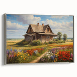 Framed wall art featuring a serene countryside landscape design in soft pastel colors, showcasing rolling hills and a tranquil sky, perfect for home decor.