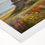 Rolled canvas print showcasing a serene countryside landscape design, featuring vibrant green fields, a clear blue sky, and distant hills, ideal for home decor.