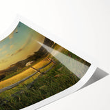 Rolled print showcasing a serene countryside landscape with vibrant green fields, rolling hills, and a tranquil sky, ideal for home decor and art enthusiasts.