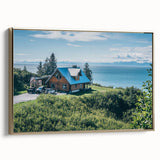 Framed canvas wall art showcasing a vibrant countryside landscape design, featuring rich greens and golden hues, perfect for enhancing any home decor.