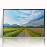 Framed acrylic wall art showcasing a picturesque countryside landscape with vibrant greenery and a serene sky, designed to enhance home decor.
