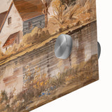 Close-up of a vibrant acrylic glass wall art piece showcasing a serene countryside landscape with rolling hills and a clear blue sky, perfect for home decor.